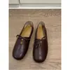 Versión de piel de oveja ~ Nuevos zapatos planos de cordones redondos huecos de estilo vintage para mujer, versátiles y cómodos zapatos Mary Jane de cuero