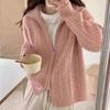 Cardigan de Tricô com Gola Reversível e Zíper Torcido Feminino Outono e Inverno Novo Solto Exterior Macio Cera Cor Sólida Casaco Suéter Top