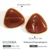 Pendientes de Acero de Titanio Transfronterizos Yuhui, Triángulo Corazón Estilo Maillard Vintage con Incrustación de Resina, Pendientes de Acero Inoxidable Chapados en Oro Real