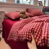 Juego de cuatro piezas de sábanas y funda de edredón de algodón puro, seguro para bebés, estilo minimalista, apto para la piel, para dormir sin ropa, juego de tres piezas de sábana bajera para dormitorio de estudiantes 4