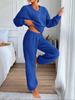 Conjunto de Pijama Feminino Outono e Inverno Cor Pura Gola Redonda Pelúcia Veludo Coral Forrado com Fleece Espessado Quente Manga Longa Calça