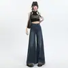 Jeans Vintage de Perna Larga para Mulheres, Tendência de Outono Versátil Novo Cintura Alta Emagrecimento Preguiçoso Solto Calças Compridas até o Chão