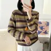 Suéter de punto retro a rayas estilo francés para mujer, 2026 nuevo estilo coreano holgado y casual, suéter extremadamente elegante, camiseta básica, top