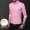 Camisa Masculina Outono e Inverno Slim-fit Sem Ferro Profissional Social Branca com Forro de Lã Camisa Base Camisa de Manga Longa Roupa Masculina