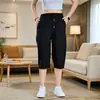 Nuevos pantalones rectos de seda helada transfronterizos, pantalones cortos elásticos versátiles, pantalones casuales estampados para hombre de moda y a la moda con múltiples bolsillos