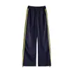Calça Casual Vintage com Cordão e Duas Listras para Mulheres 2025 Nova Cintura Alta Casual Reta Slimming Solta Perna Larga Tendência