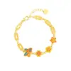 Nuevo Pulsera de Oro Arena Antigua Estilo Chino Color Esmalte Mariposa Flor Ruyi Pulsera para Mujer Sentido de Alta Gama Cobre Chapado en Oro Primera Joyería