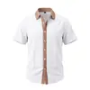 Camisas Casuales de Manga Corta para Hombre Europeas y Americanas de Verano con Cuello de Contraste, Camisas de Lino con Cuello de Solapa al por Mayor