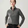 Lindo! Meu coração anseia~ Suéter de Cashmere com Meio Zíper Feminino Gola Alta Solto Espessado Gola Tricô Suéter Outono Inverno