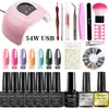 Lámpara de Uñas y Set de Esmaltes Más Vendidos de Amazon de 54W, Set Completo de Herramientas para Principiantes, Pegatinas y Accesorios para Uñas