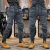 Calça Crowdwork Retro Estilo Americano Masculina Primavera e Outono Marca de Moda Calças com Múltiplos Bolsos Cintura Elástica Versátil Casual Cropped