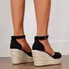 Sandalias de Moda de Comercio Exterior para Mujer Estilo Nuevo Sandalias de Cuña Punta Cerrada Plataforma Impermeable de Suela Gruesa Sandalias con Correa al Tobillo de Cuerda de Cáñamo de Paja