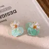 Pendientes Redondos de Piedra Triturada y Concha Estilo Hada Aguja Plateada, Pendientes de Lujo Ligero de Gama Alta, Accesorios para Orejas Niche Estilo Vacaciones para Mujeres