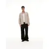 Camisa Unisex Casual de Manga Larga a Rayas con Tapeta con Cremallera Estilo Campus Americano Marca de Moda Ouswe Rc97