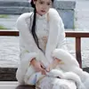 Estilo República de China Capa Chal de Felpa Blanca Imitación Piel Chaqueta para Mujer con Cheongsam Otoño e Invierno Elegante Tejido