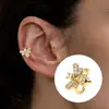 Brinco Presilha de Orelha Feminino Modelo Bem-Estar Zircônia Super Brilhante Totalmente Cravejado de Diamante Brincos de Presilha de Osso de Orelha Onda Europeia e Americana Cruz Totalmente Cravejado de Diamante Ganchos de Orelha