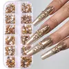 Set de decoración de uñas con 12 compartimentos, tamaños mixtos de pedrería para uñas blanco transparente, diamantes para uñas de color AB con base plana