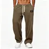 Calça de Moletom com Tecido Waffle para Comércio Exterior Masculina, Novo Estilo Primavera e Outono, Calça Reta Solta, Calça Longa Respirável com Cordão para Esportes, Caimento Fluido