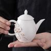 Tetera de porcelana blanca Dehua Suet Jade, juego de té individual con flor grande, juego de té de alta gama, tetera de cerámica