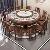 Nueva Mesa y Sillas de Comedor de Madera Maciza Estilo Chino con Encimera de Roca Mesa de Comedor para 10 Personas Mesa Redonda Grande de Hotel con Plato Giratorio Placa de Inducción Mesa Redonda de Comedor