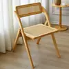 Silla Nórdica Simple Taburete Plegable de Almacenamiento Sala de Estar Apartamento Pequeño B&B Silla de Ratán Tejido de Ocio Silla de Comedor de Madera Maciza