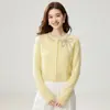 Cárdigan de punto Otoño Invierno Estilo Nuevo Cuello Redondo de Cachemira con Pedrería Versátil de Botones Manga Corta Larga Color Sólido Tejido