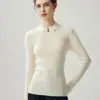 Suéter de tricô de cashmere feminino gola polo cor contrastante suéter de cashmere manga longa base macia suéter quente branco