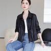 Nuevo Haining Cuero Genuino para Mujer Corto Piel de Oveja Superior Curtido Vegetal Manga Larga Solapa Americana Abrigo Casual Primavera y Otoño
