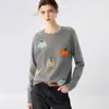 Suéter de punto jacquard de cachemira con cuello redondo y diseño de calabaza para mujer, suéter de cachemira de alta gama europeo de otoño e invierno con bloques de color, capa base engrosada