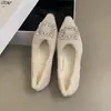 ¡Enamórate de estos zapatos planos de punta con pedrería! Zapatos peludos elegantes estilo coreano para mujer