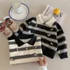 Sudadera Rayada Bordada de Dibujos Animados para Niños y Niñas Primavera y Otoño 2026 Top de Bebé con Cuello Camisero Camisa POLO Infantil de Moda