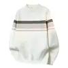 Suéter de Tricô Gola Redonda Colorido Patchwork Listrado Outono Inverno Jovem Solto Ombro Caído Moda Plus Size Camada Base Casual Masculino
