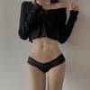 Roupa Íntima Feminina de Renda Fina Estilo Japonês, Cintura Baixa, Forro 100% Algodão, Cruz Sexy com Laço, Tanga Transparente