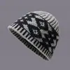Sombrero de Pescador Retro Coreano de Cuadros Diamante para Mujer en Otoño e Invierno, Versátil Sombrero de Lana Tejido con Bloques de Color para Cabeza Grande