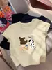 2025 Nuevo Estilo de Verano Diseño de Estampado de Cachorro Lindo de Dibujos Animados Camiseta de Manga Corta para Mujer Casual Versátil Top Camiseta