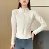 Moletom H570 com Gola Alta Jaqueta Curta de Caxemira Feminina Outono e Inverno Roupa Externa Slim Fit Forrada com Fleece Espessada Quente Top de Yoga