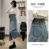 Saia Jeans Saia 2024 Novo Verão Fina Cintura Alta Emagrecedora Fenda A Longa Quadril Saia Mulheres