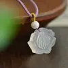 Colar com Pingente de Ágata de Gelo Calcedônia de Alta Qualidade da Paz com Pingentes de Feijão da Sorte, Guanyin, Buda, Pixiu e Saco de Dinheiro