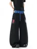 Pantalones rectos de pierna ancha tipo chándal con cordón, de cintura alta, estilo callejero retro americano, para hombre y mujer, negros, versátiles, hip-hop, deportivos, hasta el suelo