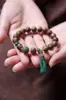 Pulsera Auténtica de Madera Qinan Verde Ágata Malaquita Cristal Fantasma Rojo del Sur Cuentas de Oración Budista Joyería de Madera Vintage de Nicho