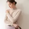 Suéter de cashmere macio de fio duplo com gola semi-alta, amigável à pele, para mulheres, estilo simples, malha de base, mangas raglan, suéter slim fit