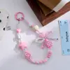 Cadena para teléfono con cara sonriente de dopamina en forma de corazón, pulsera de cuentas con lazo, cadena de muñeca Xiaohongshu, amuleto para bolso, cámara y botella de agua