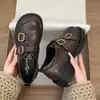 Mocasines de Plataforma Redondos Estilo Británico para Mujer 2026 Otoño/Invierno Nuevos Doble Hebilla Retro Versátiles Casuales Zapatos Pequeños de Cuero