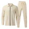 Traje de punto gofrado de manga larga para hombre, nuevo, exportación Primavera y Otoño, Amazon, solapa, cremallera, cárdigan, conjunto casual de dos piezas