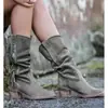 Nuevas botas de mujer de caña media 2026 con tacones medios y gruesos, hechas a medida para comercio electrónico transfronterizo, venta al por mayor de botas de mujer talla grande