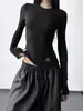 2025 Nueva Camiseta Básica de Cuello Redondo para Otoño e Invierno para Mujer Negra Versátil Aspecto Adelgazante Camiseta de Manga Larga con Elegante Top Interior