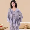Pijama de Algodón y Seda para Mujer Dulce Manga Larga Pantalón Largo Conjunto de Dos Piezas Manga Tres Cuartos Se Puede Usar Afuera Gama Alta Nuevo Estilo Floral Celebridad de Red Hogar