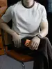 Frescura de VeranoCamiseta de Manga Corta para Hombre con Parche de Hombro tipo Silla y Diseño de Retazos, Algodón de Color Transpirable, Corte Holgado Casual, Cuello Redondo, Manga Media