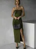 Vestido de Tubo Sexy Halter de Estilo Europeo y Americano 2026, Nuevo Diseño de Verano, Ajustado, con Abertura, Vestido Largo Plisado