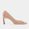 Tacones Cuadrados con Hebilla Rv Modelo Nuevo 2026 Zapatos de Piel de Oveja para Mujer con Punta Cuadrada Estilo Profesional Hebilla Cuadrada Tacón de Aguja Boca Baja Rojo